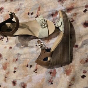 Brown and Cream Wedge Sandals